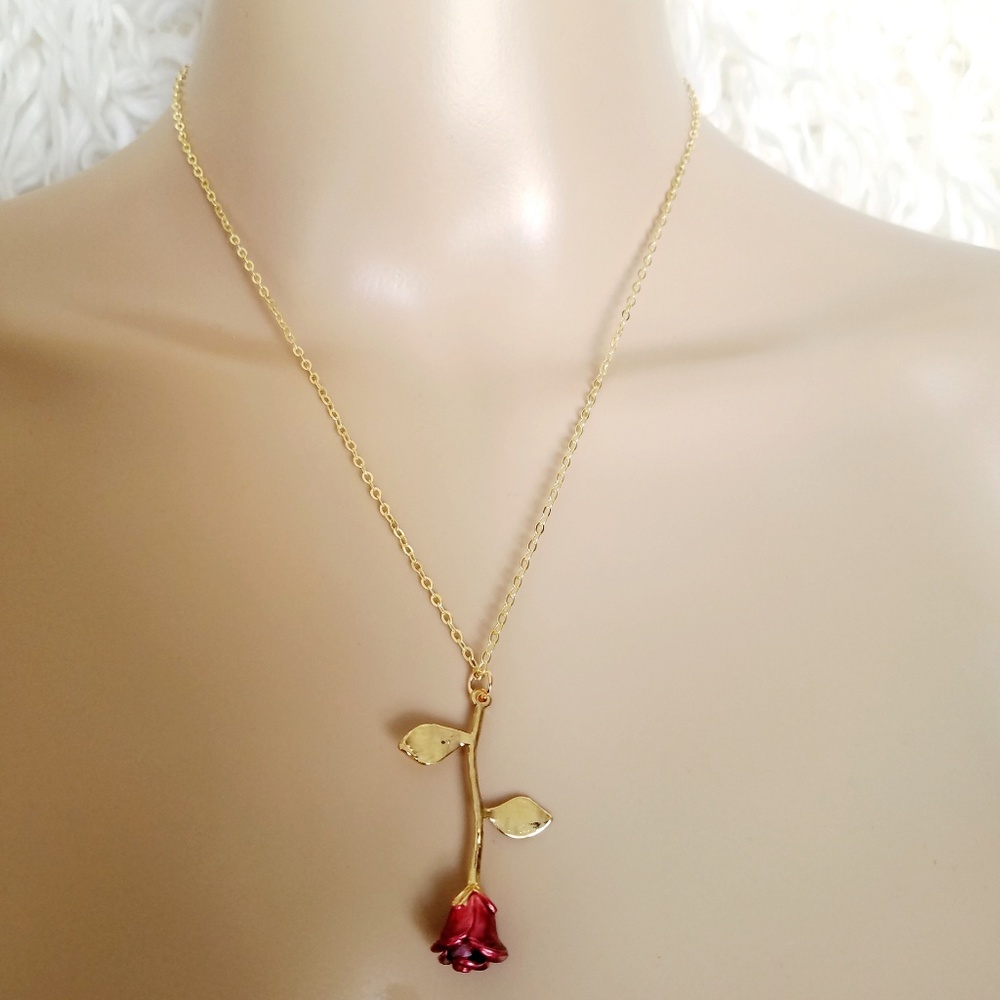 NEW Gold/ Rose gold plated Rose flower necklace - Picture 3 of 5